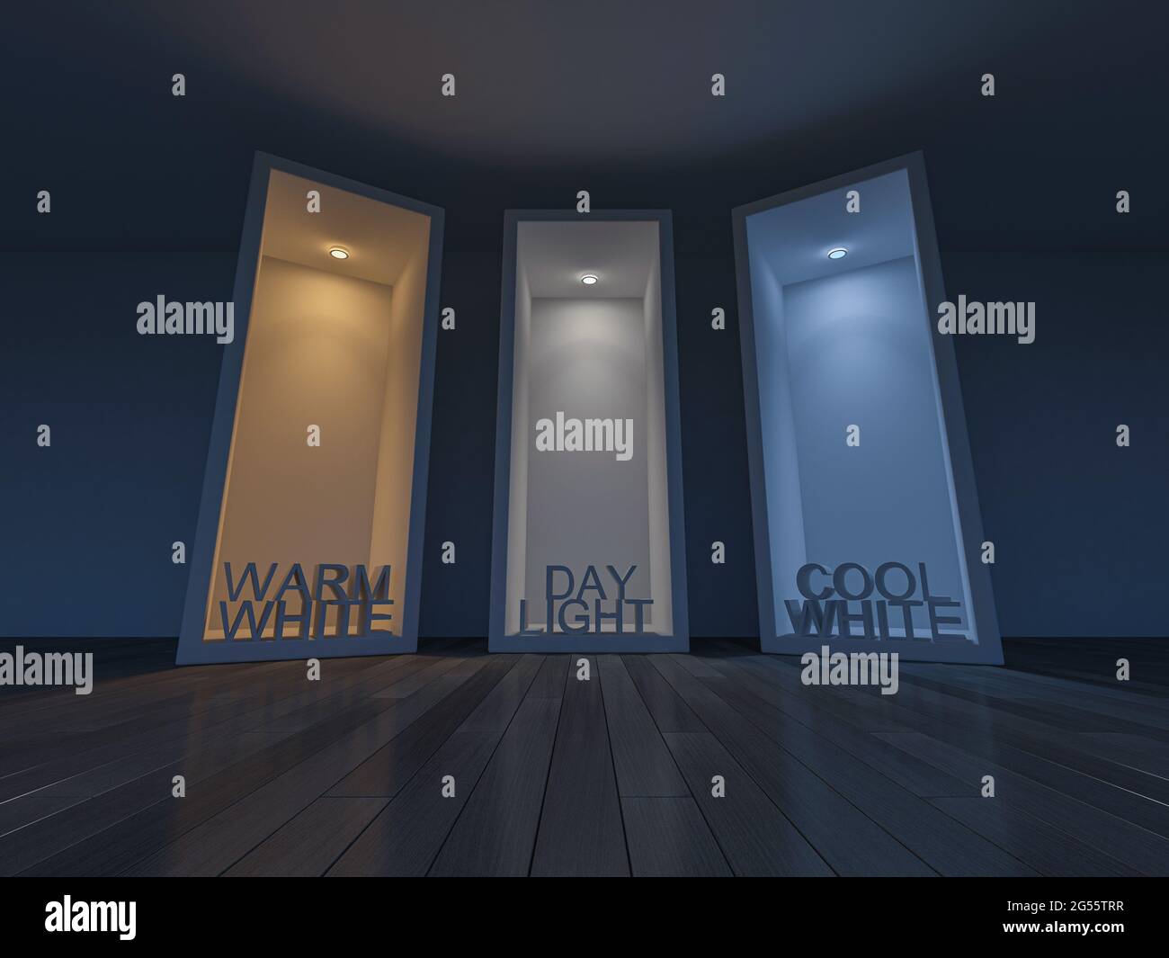 3D rendering image of 3 boxes which different light effect.Color ...