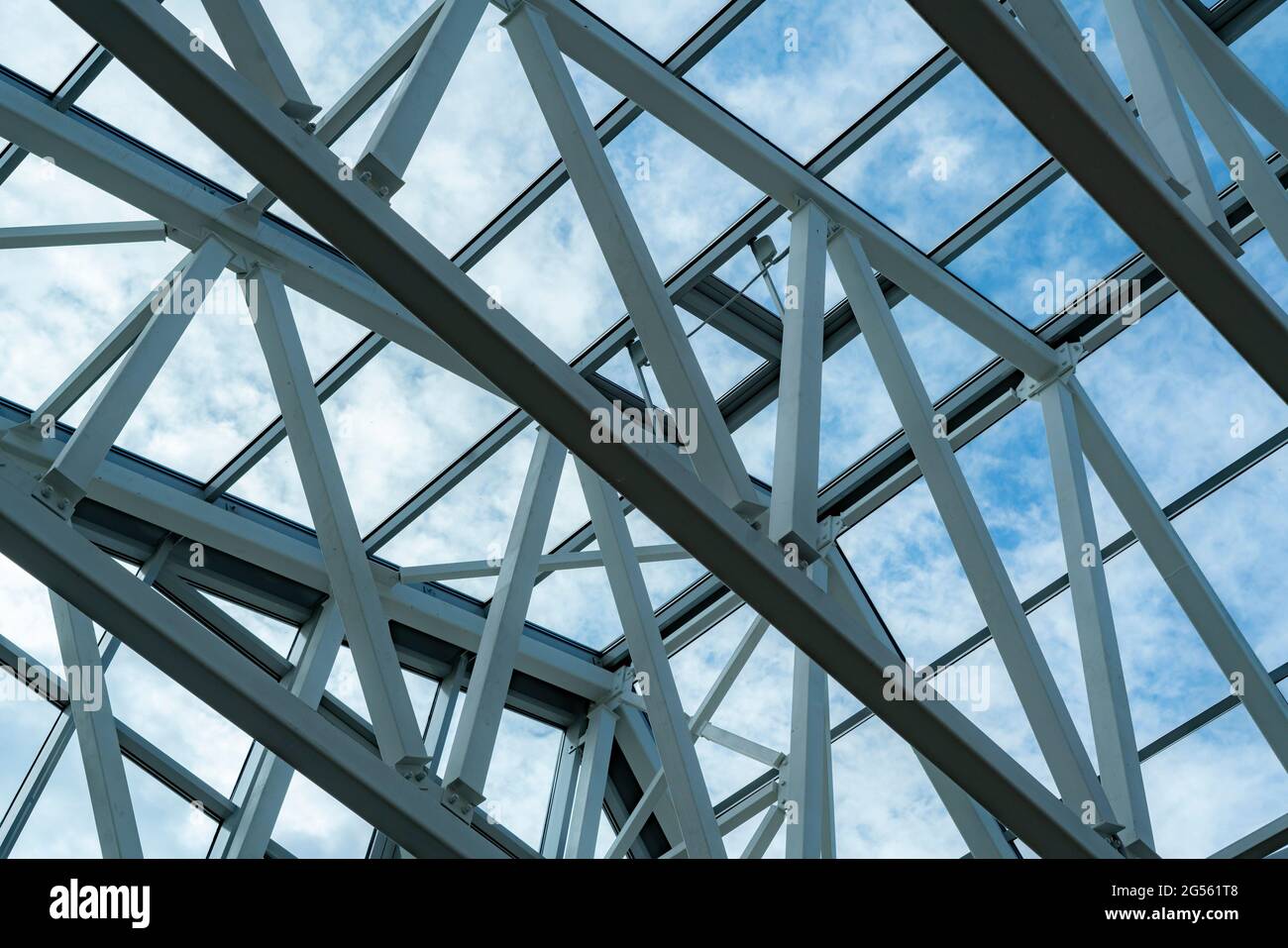 the abstract modern large window design inside building against the sky ...