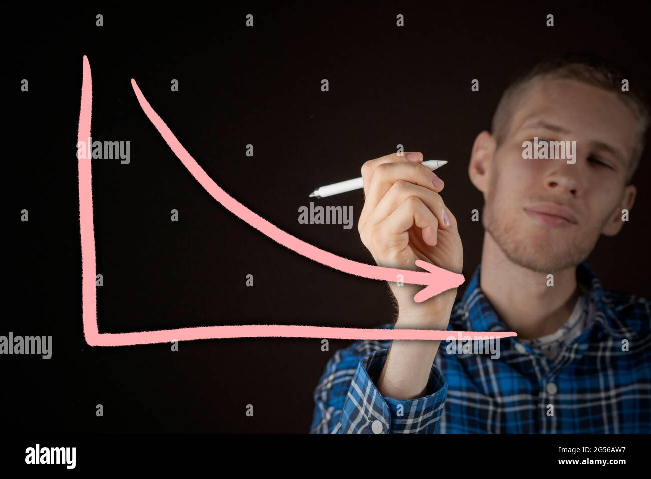 the decrease of business plan graph, hand paint a line Stock Photo - Alamy