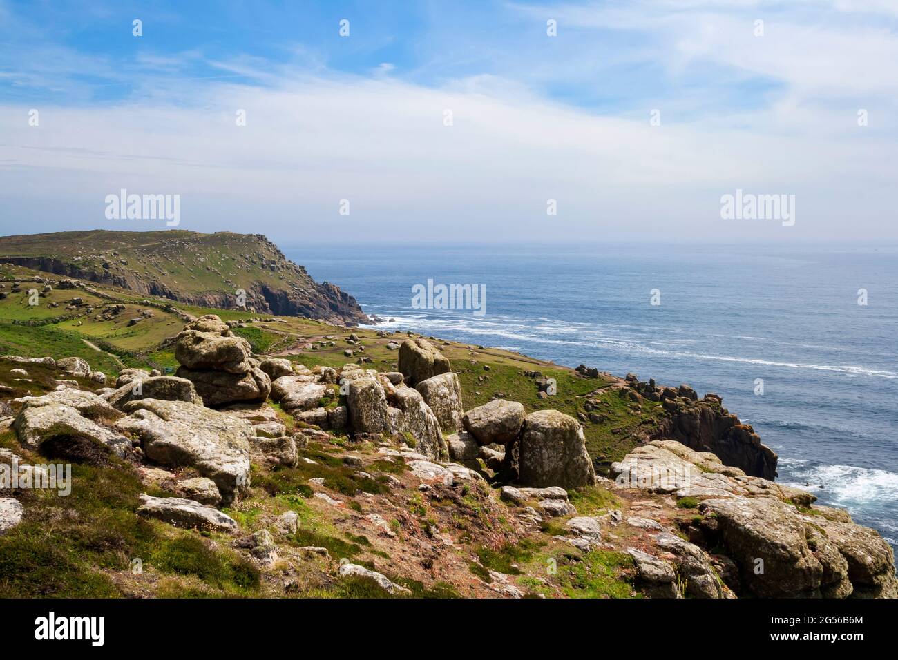 View of the Penwith Heritage Coast at Land's End, the westernmost point of England Stock Photo