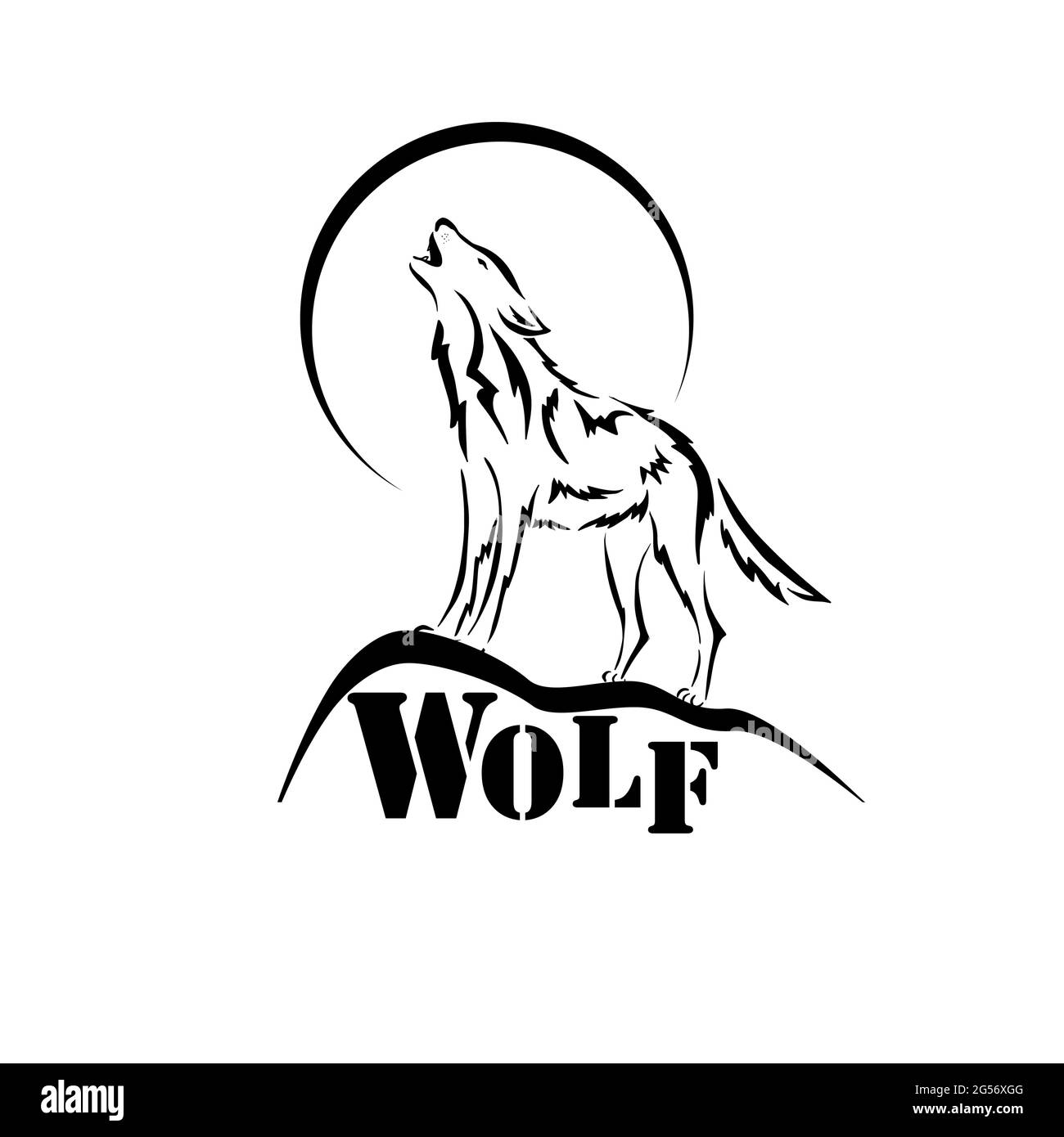 Wolf howling at the moon logo. Vector illustration Stock Vector