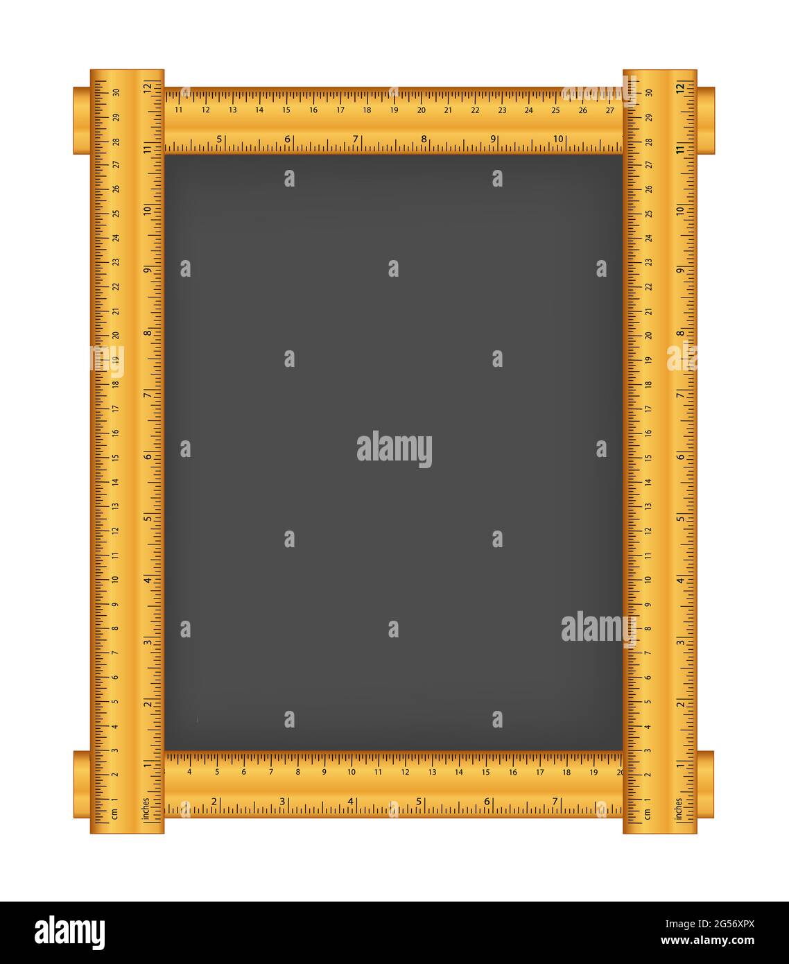 Chalkboard, wood ruler frame, metric and inches, blackboard with copy space for school, home or