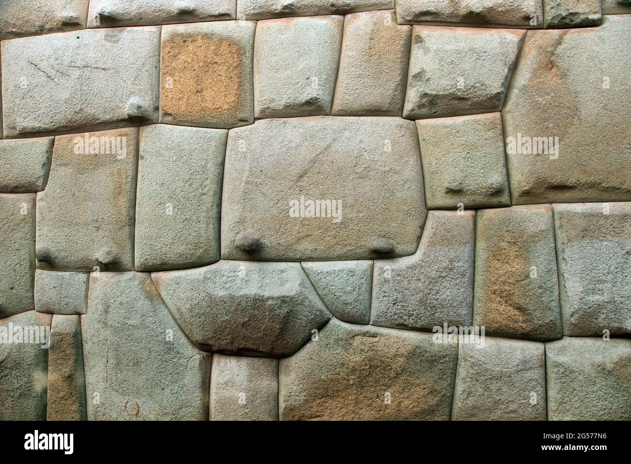 Detail of stone wall in Cusco or Cuzco town, Historic incan architecture, Peru Stock Photo