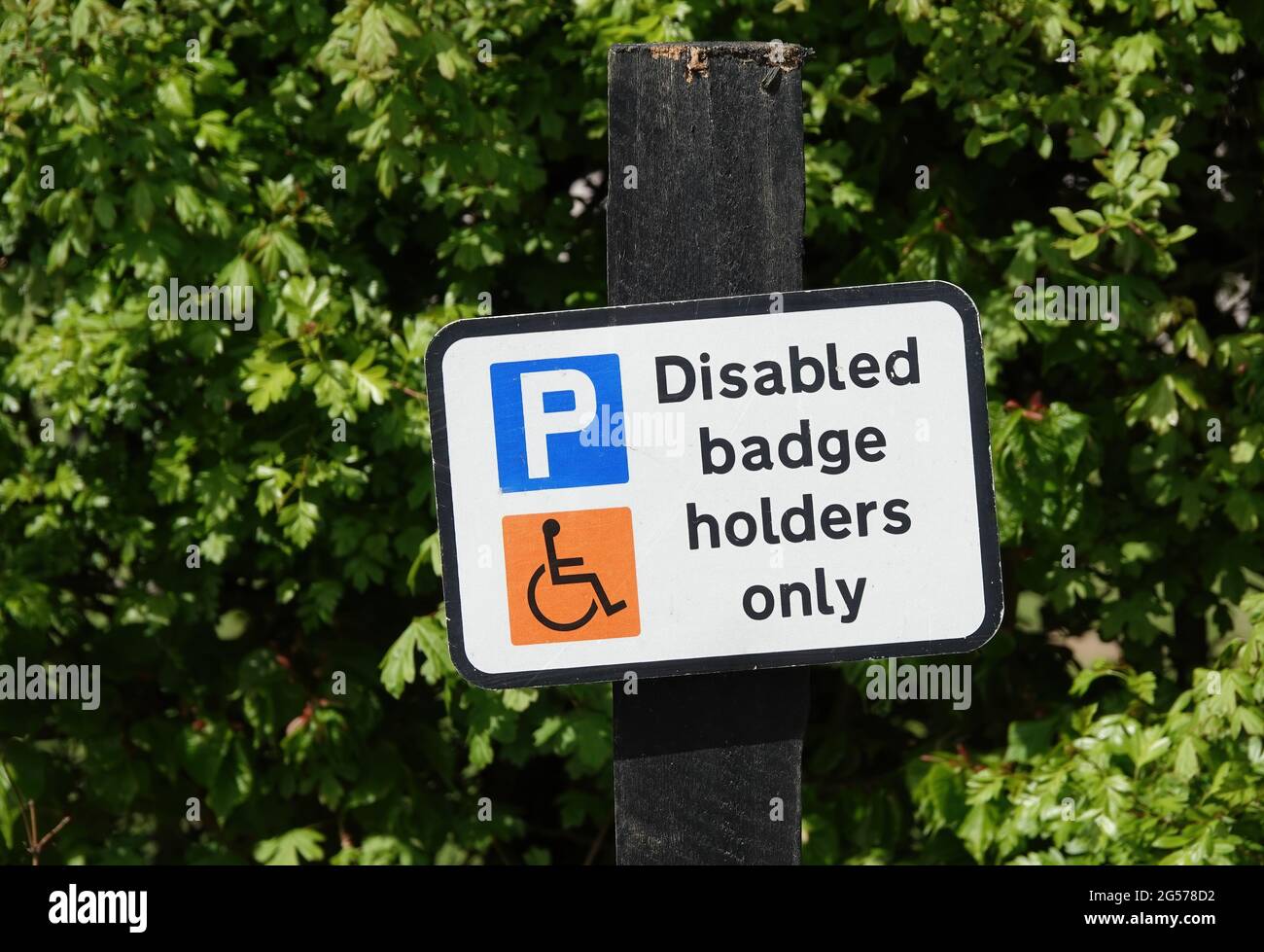 Traffic sign displaying the message “disabled badge holders only” Stock