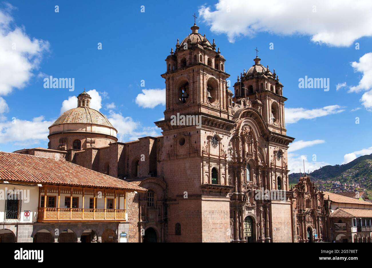 Catholic catedral on main square Plaza de Armas in Cusco or Cuzco town ...