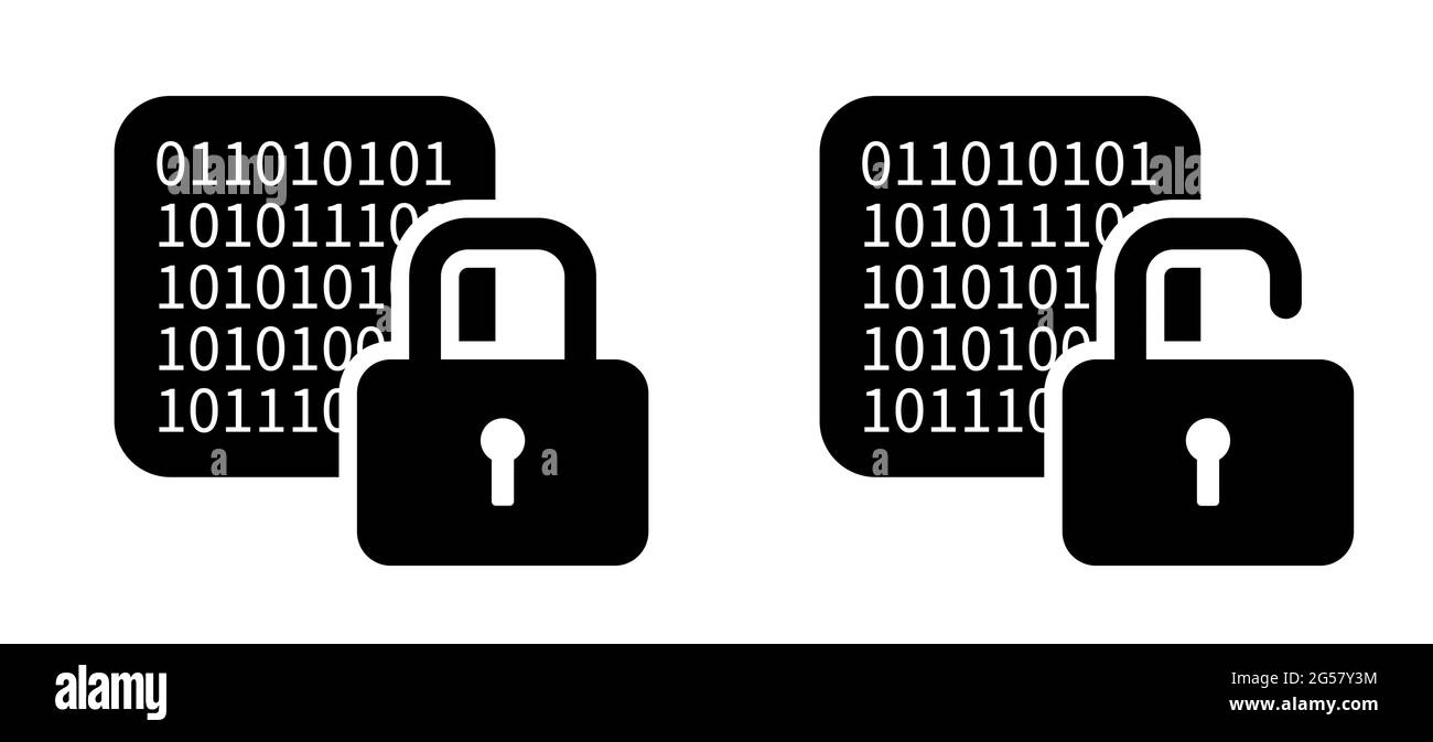 Data and binary code encryption lock symbol vector icon Stock Vector