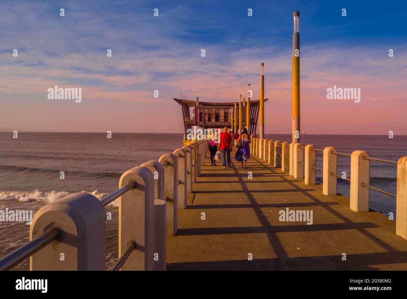 Durban pier at golden mile main beach in South Africa at sunset Stock Photo Alamy
