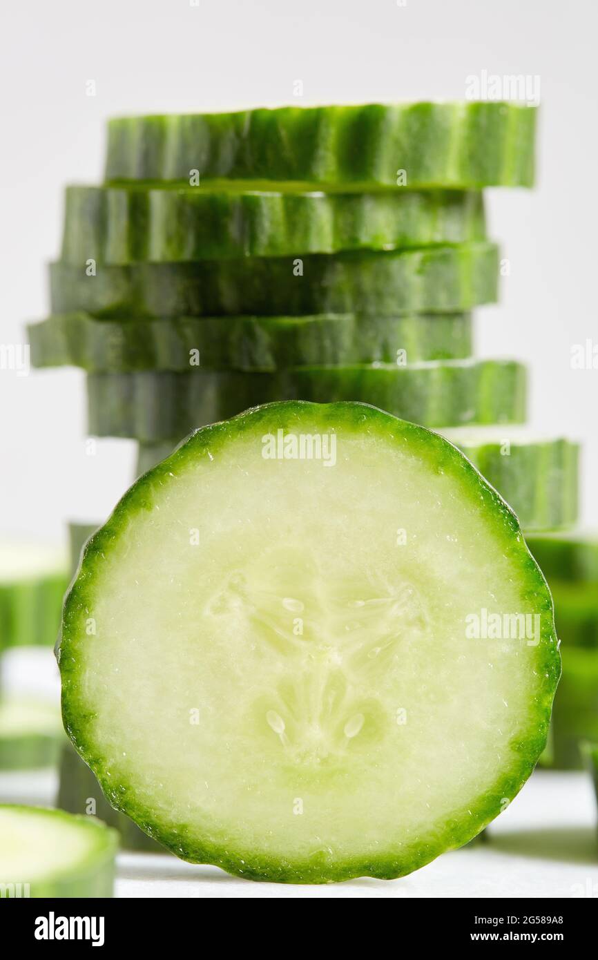 Studio shot of sliced cucumber Stock Photo