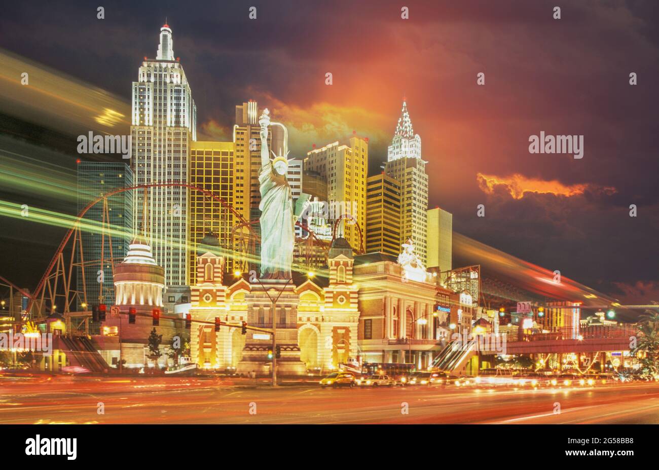 USA, Nevada, Las Vegas, Casinos and hotels illuminated at night Stock Photo