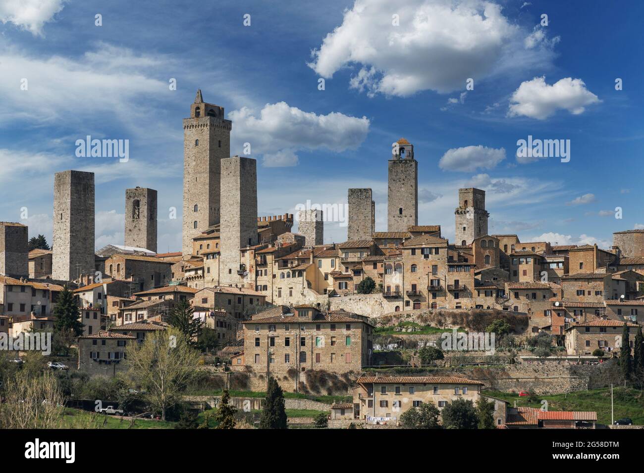 Italy Tuscany San Gimignano Medieval Towers And Buildings Stock 