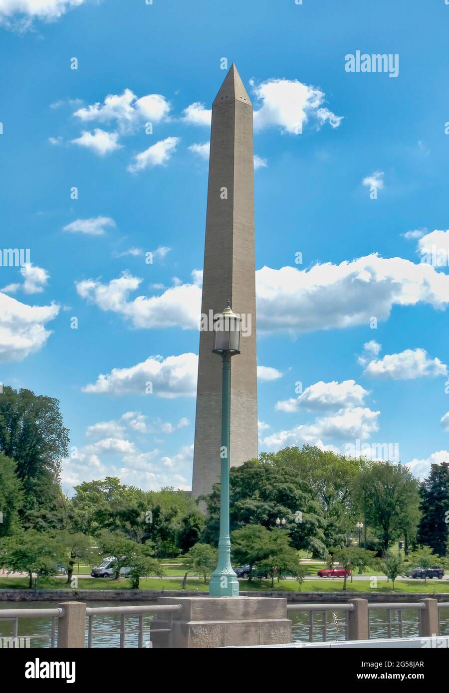 Old style street light in front of the Washington Monument. Stock Photo