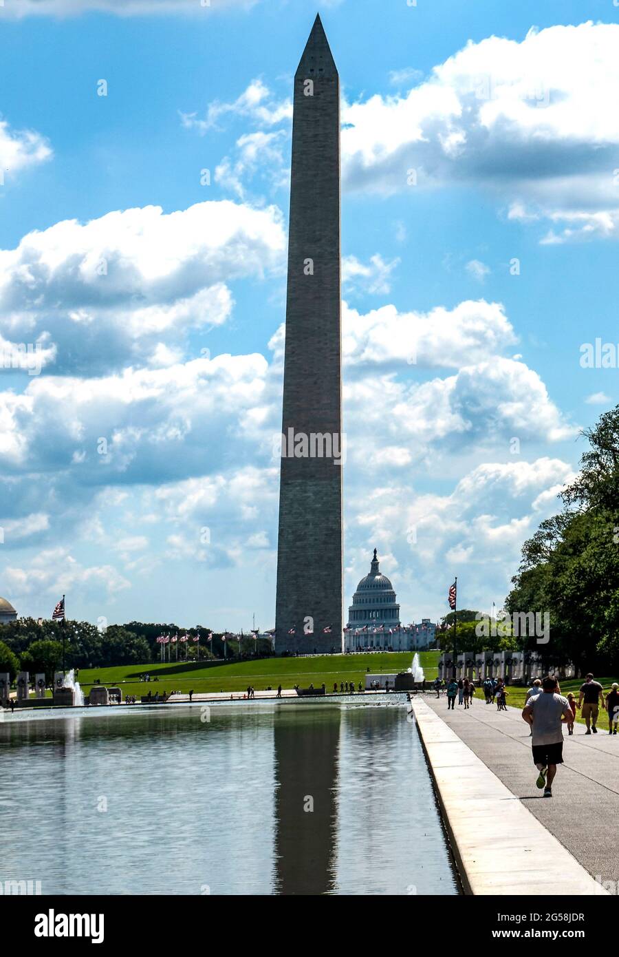 US Capital building and Washington Monument at the end of the Reflecting Pool, in Washington D.C. Stock Photo