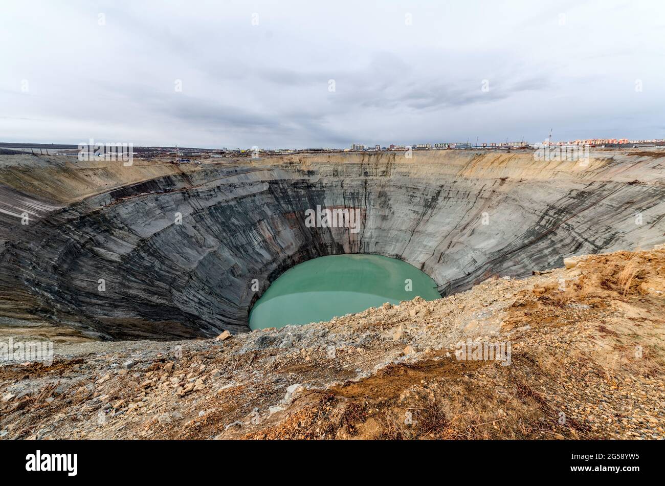 A non-operational diamond mine. Kimberlite pipe, Mirny Yakutia Stock Photo