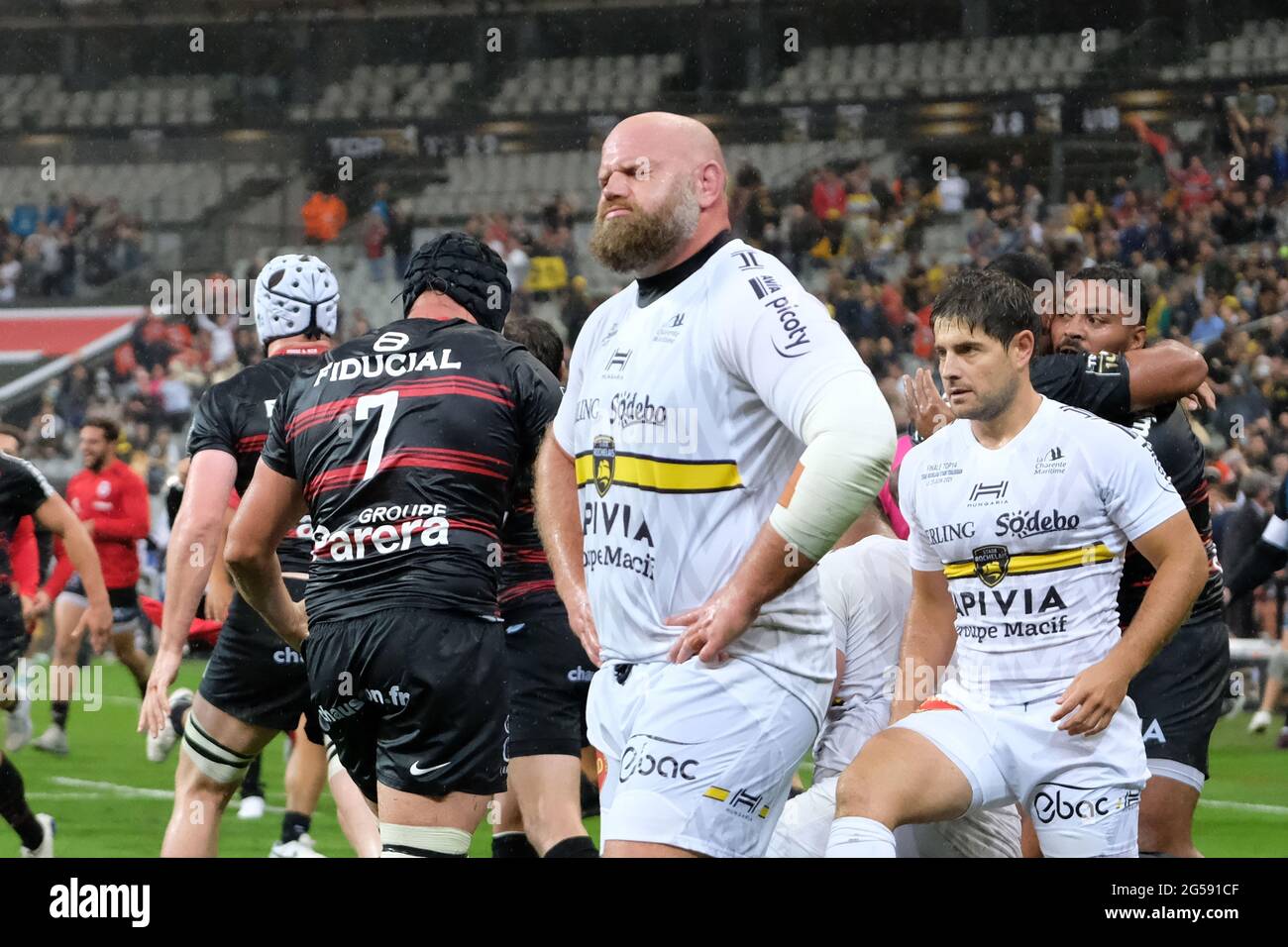 Paris, France. 26th June, 2021. disappointment of Stade Rochelais Prop  ARTHUR JOLY after defeat during the final of French rugby Championship Top  14 between Stade Toulousain and Stade Rochelais at Stade de
