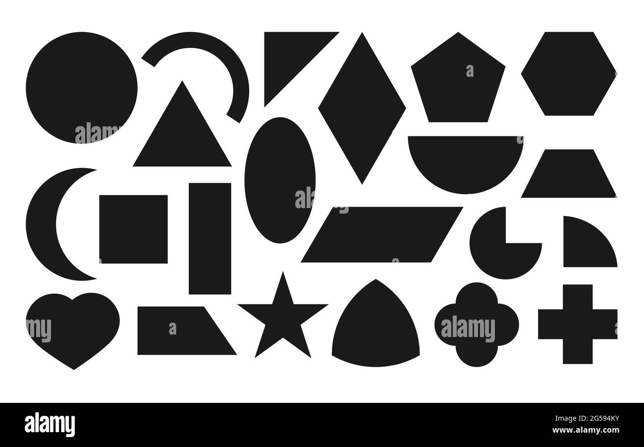 Black silhouette geometric figures icons set. Collection template