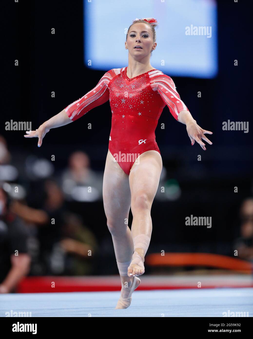 St Louis, USA. 25th June, 2021. June 25, 2021: MyKayla Skinner performs her floor routine during Day 1 of the 2021 U.S. Women's Gymnastics Olympic Team Trials at the Dome at America's Center in St. Louis, MO. Kyle Okita/CSM Credit: Cal Sport Media/Alamy Live News Stock Photo