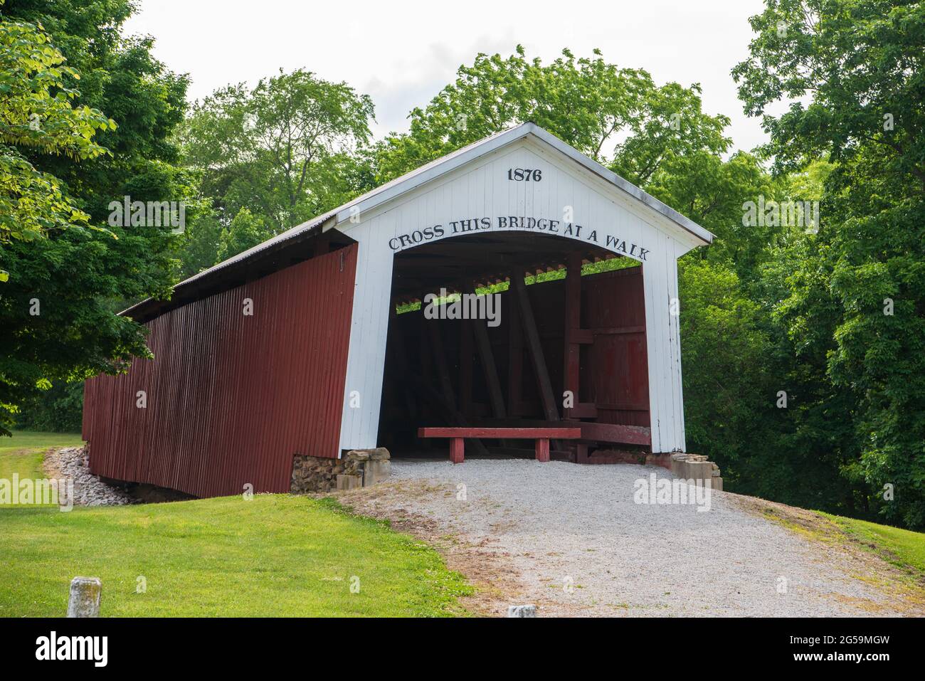 Hillsdale covered bridge is located at the Ernie Pyle Rest Area, on