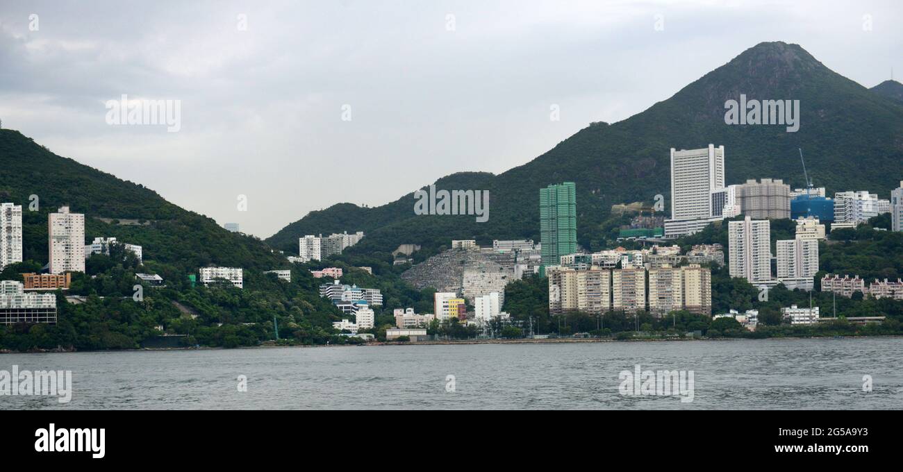 A view of Pok Fu Lam and the High West mountain from Sandy bay in Hong Kong. Stock Photo