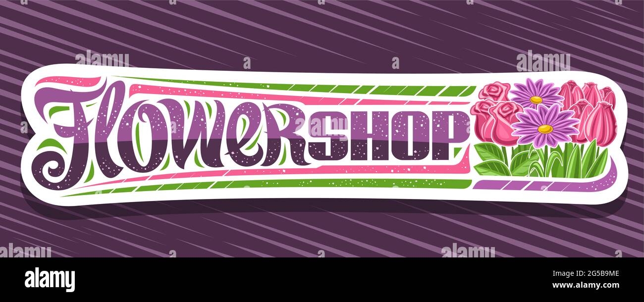 Vector banner for Flower Shop, decorative cut paper sign board with