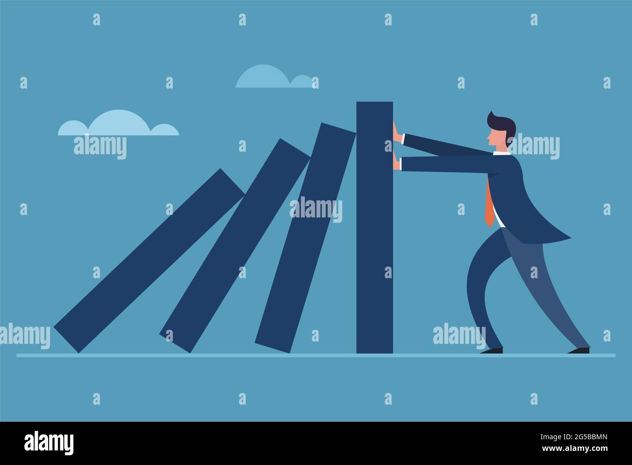 Business executive blocking the falling of vertical blocks Stock Vector