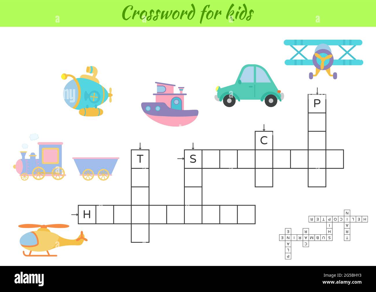 Crossword for kids with pictures of transport. Educational game for ...
