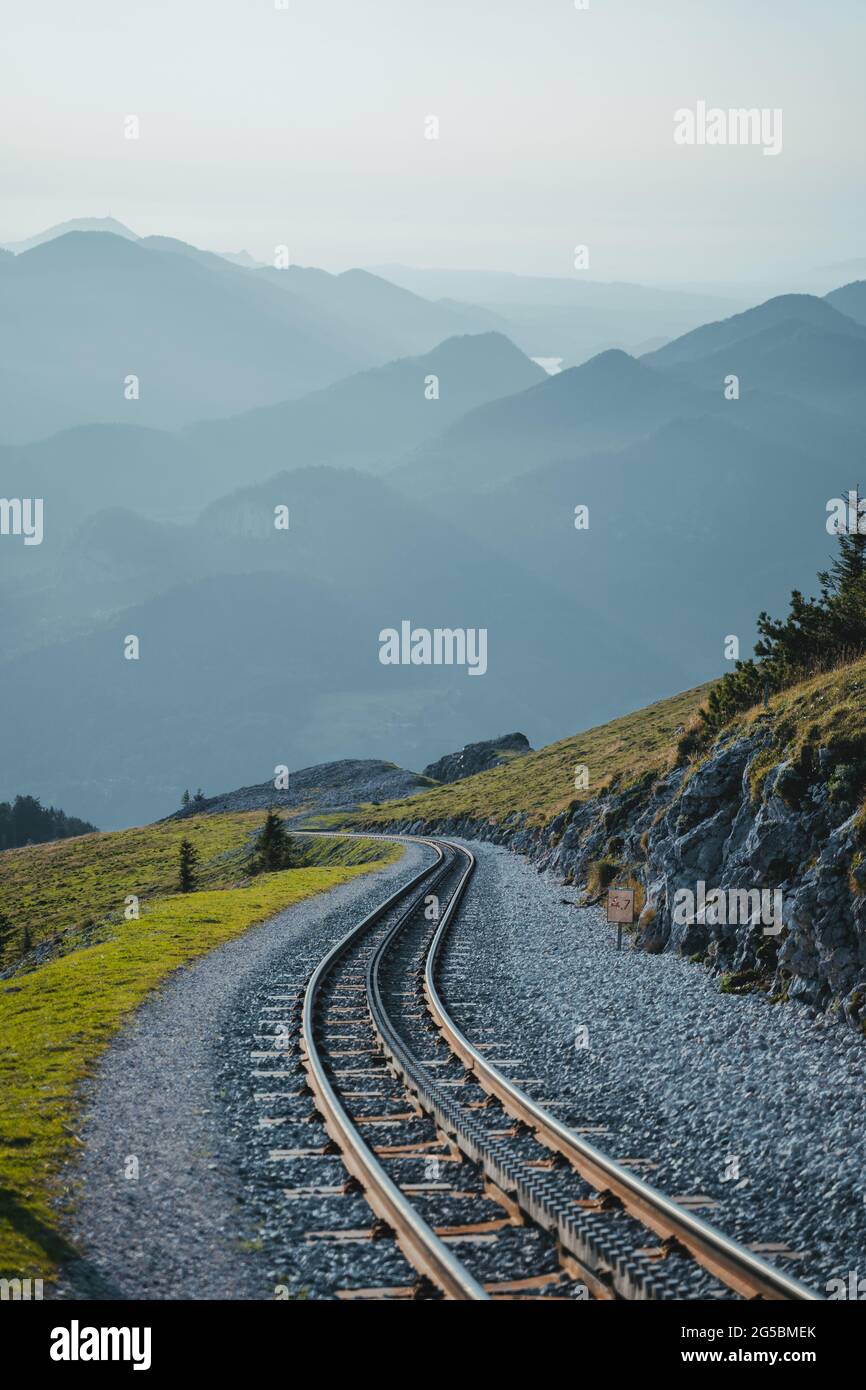 Closeup of a railroad in the scenic mountains Stock Photo