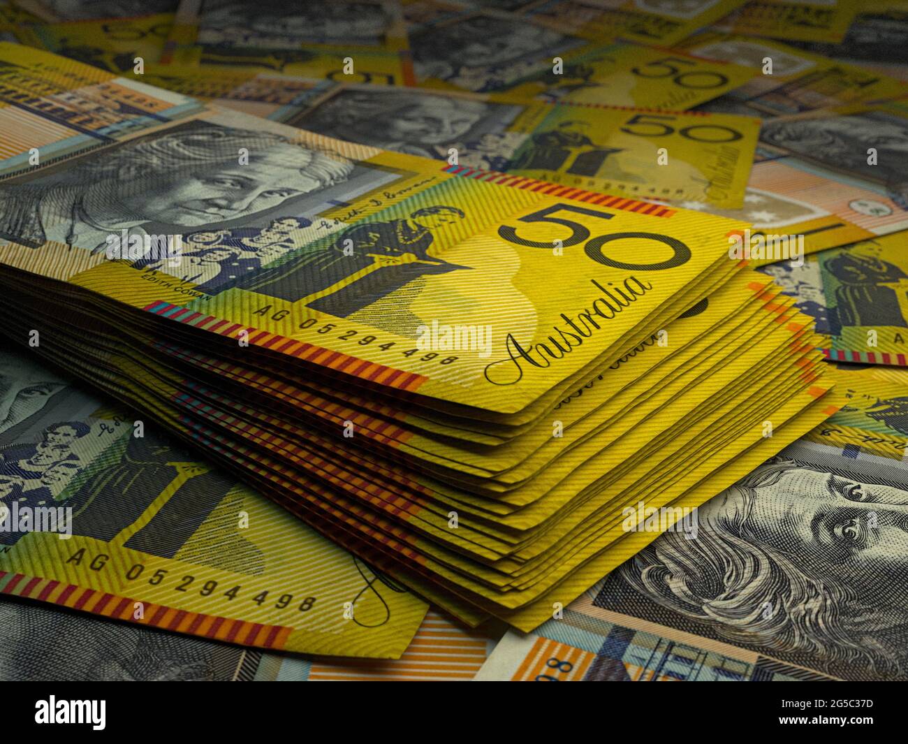 Money of Australia. Australian dollar bills. banknotes. 50 dollars. news background Stock Photo - Alamy