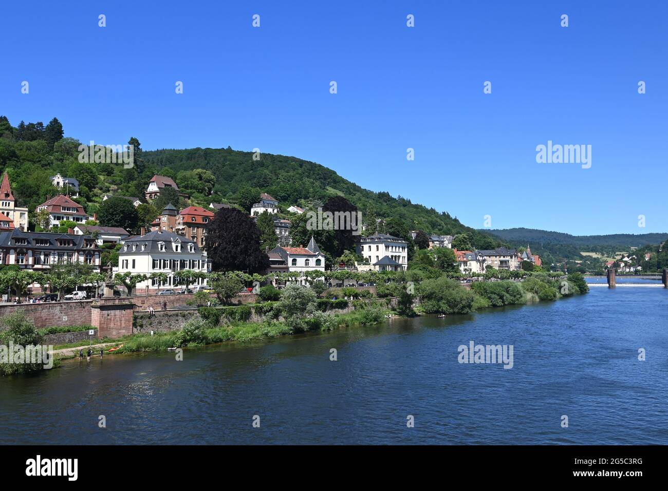 Exclusive residential buildings on the banks of the Neckar river in Heidelberg Stock Photo