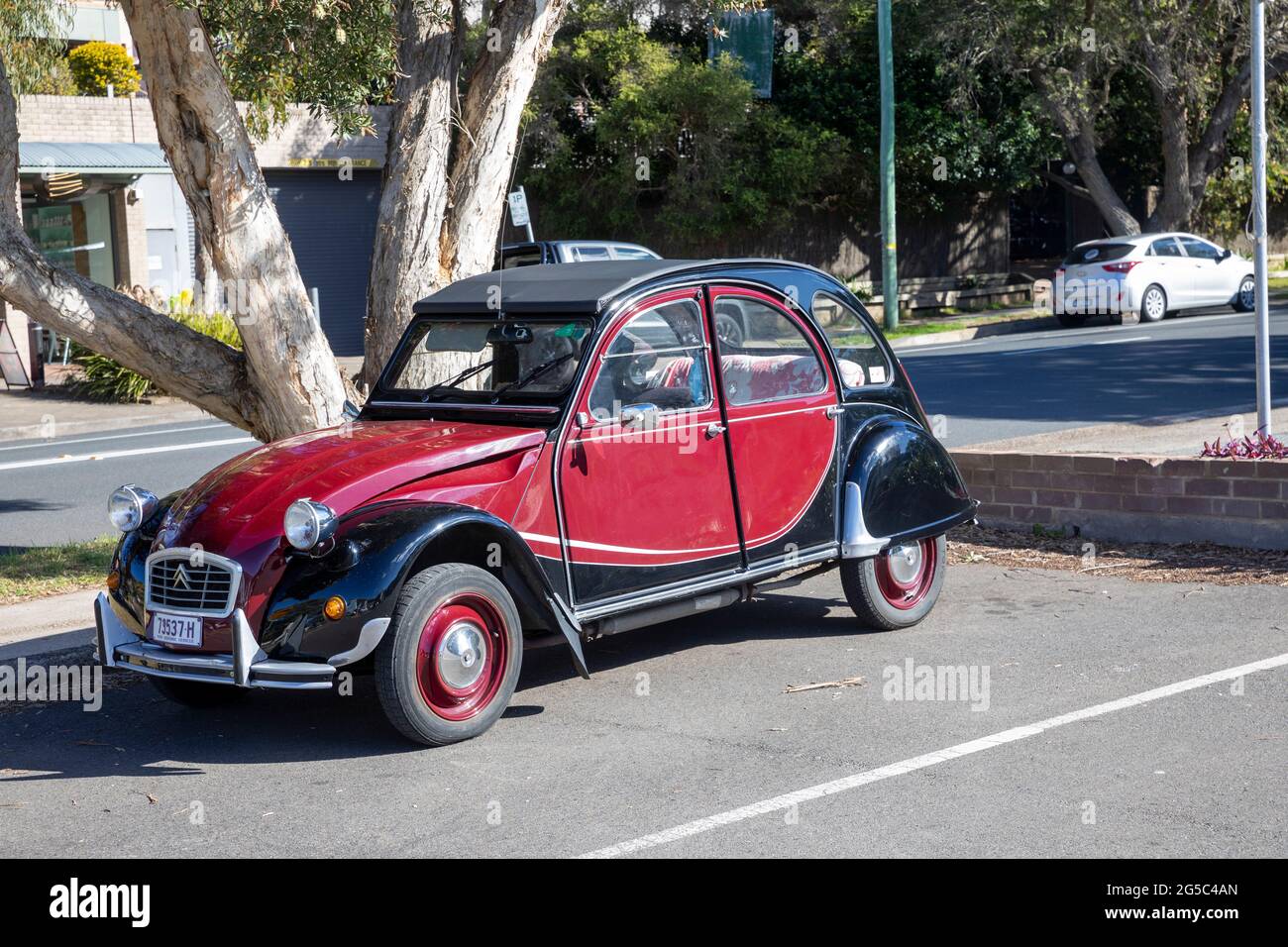 Classic French Citroen Citreon 2CV motor car parked in Sydney,Australia in a two tone colour combination Stock Photo