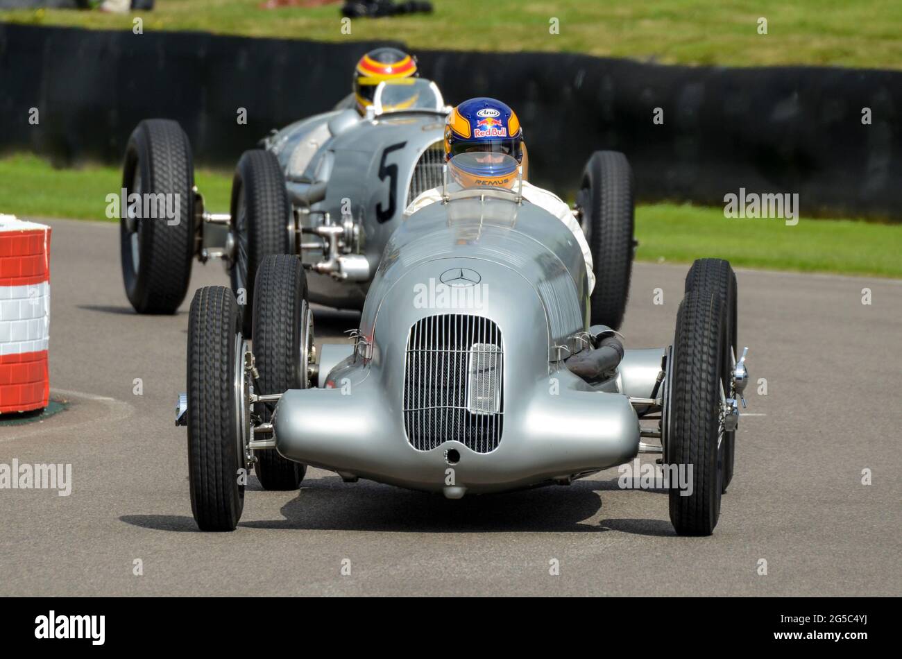 Mercedes Benz W25 classic Grand Prix racing car taking part in the Silver Arrows event at the Goodwood Revival 2012 of 1930s historic race cars Stock Photo