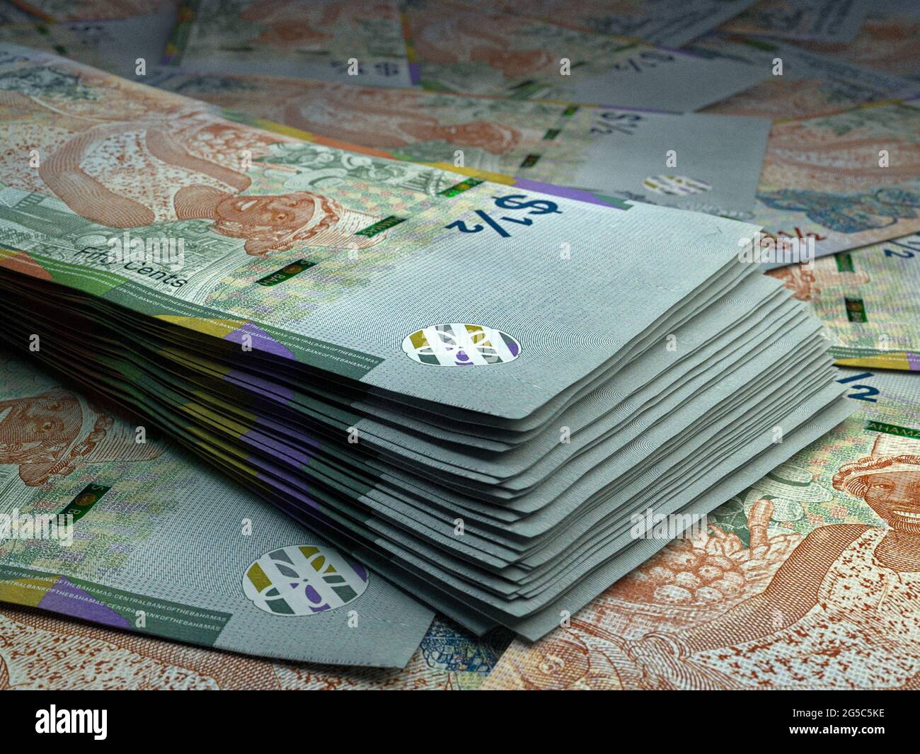 Money of Bahamas. Bahamas dollar bills. BSD banknotes. 05 dollars