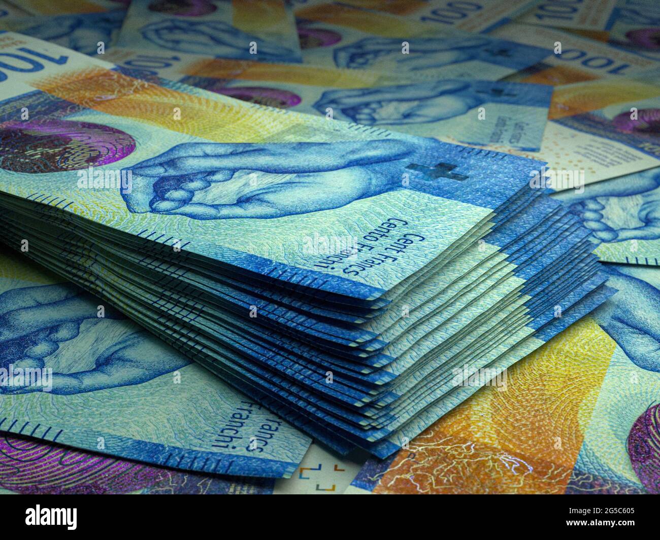 Money of Switzerland. Swiss franc bills. CHF banknotes. 100 francs.  Business, finance, news background Stock Photo - Alamy