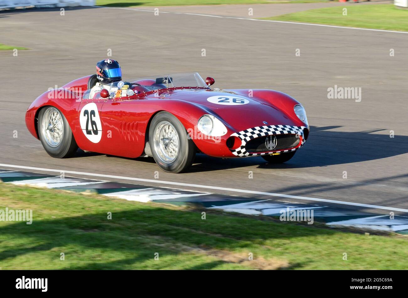 Maserati 300S classic car racing in the Sussex Trophy at the Goodwood