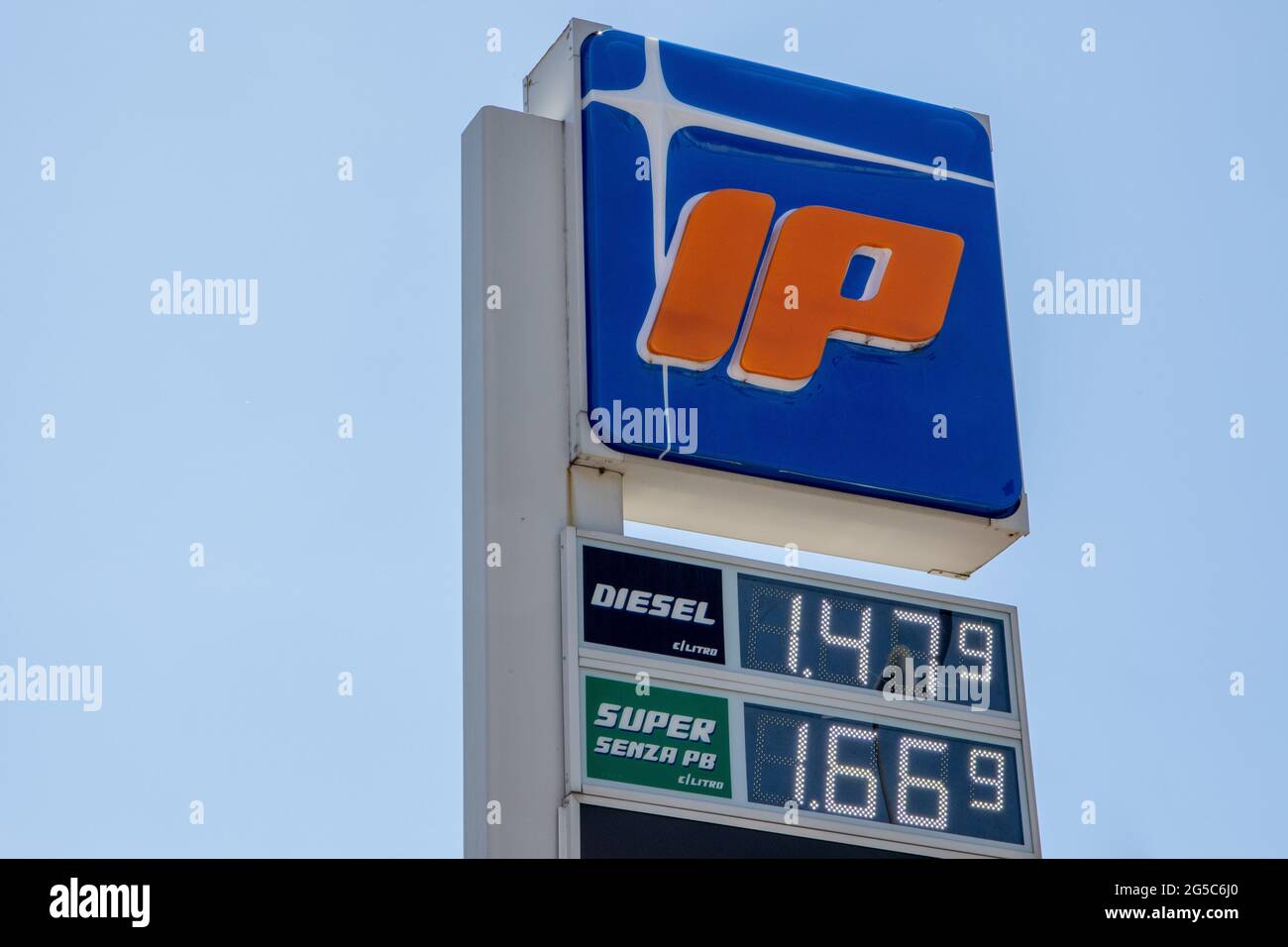 Milan,Italy, june 25 2021 - IP Italian petroleum fuel station Stock Photo