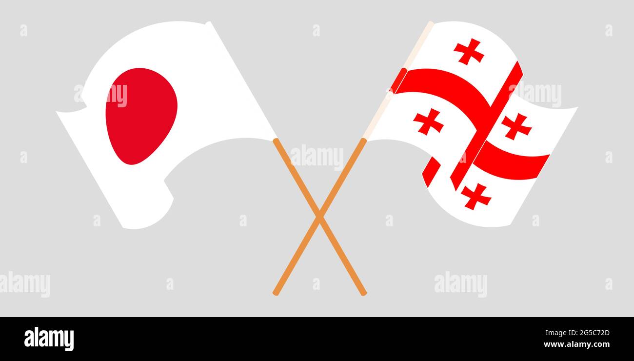 Crossed and waving flags of Georgia and Japan. Vector illustration Stock Vector