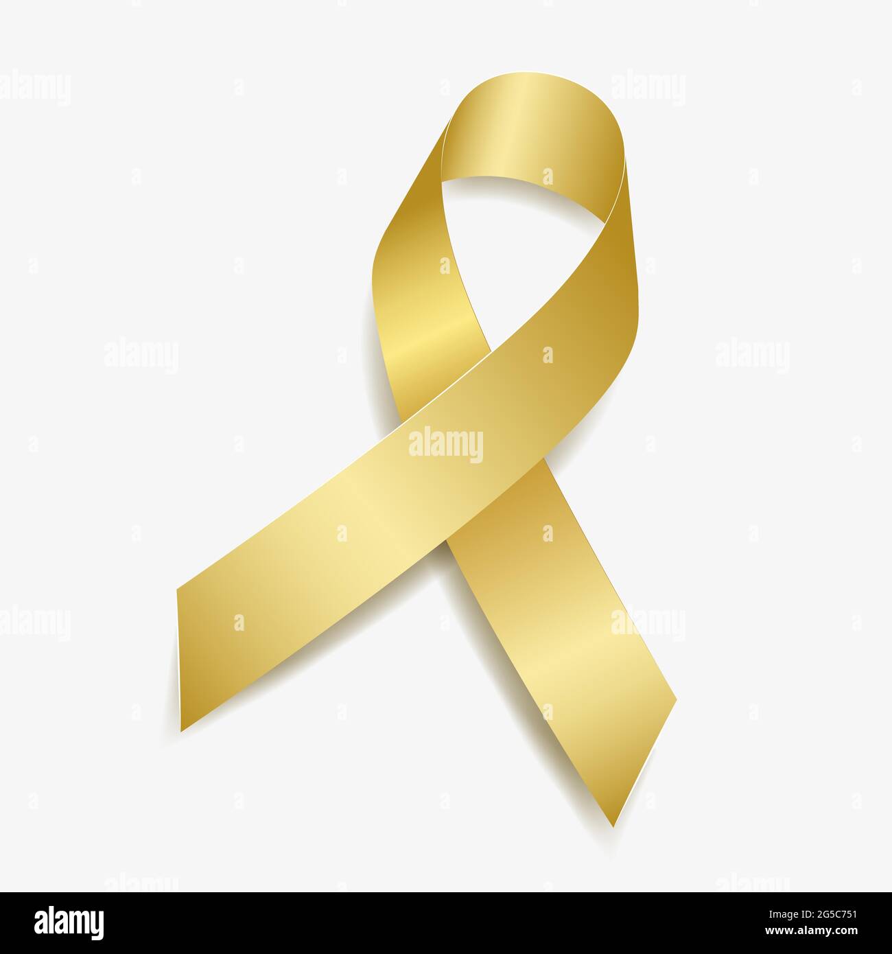 Gold ribbon awareness Childhood Cancer, Neuroblastoma, Retinoblastoma. Isolated on white background. Vector illustration. Stock Vector