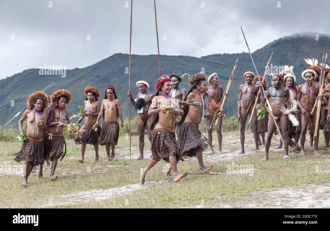 Baliem Valley, West Papua, Indonesia, February 15th, 2016: dani tribe people of Baliem Valley in their traditional outfits Stock Photo