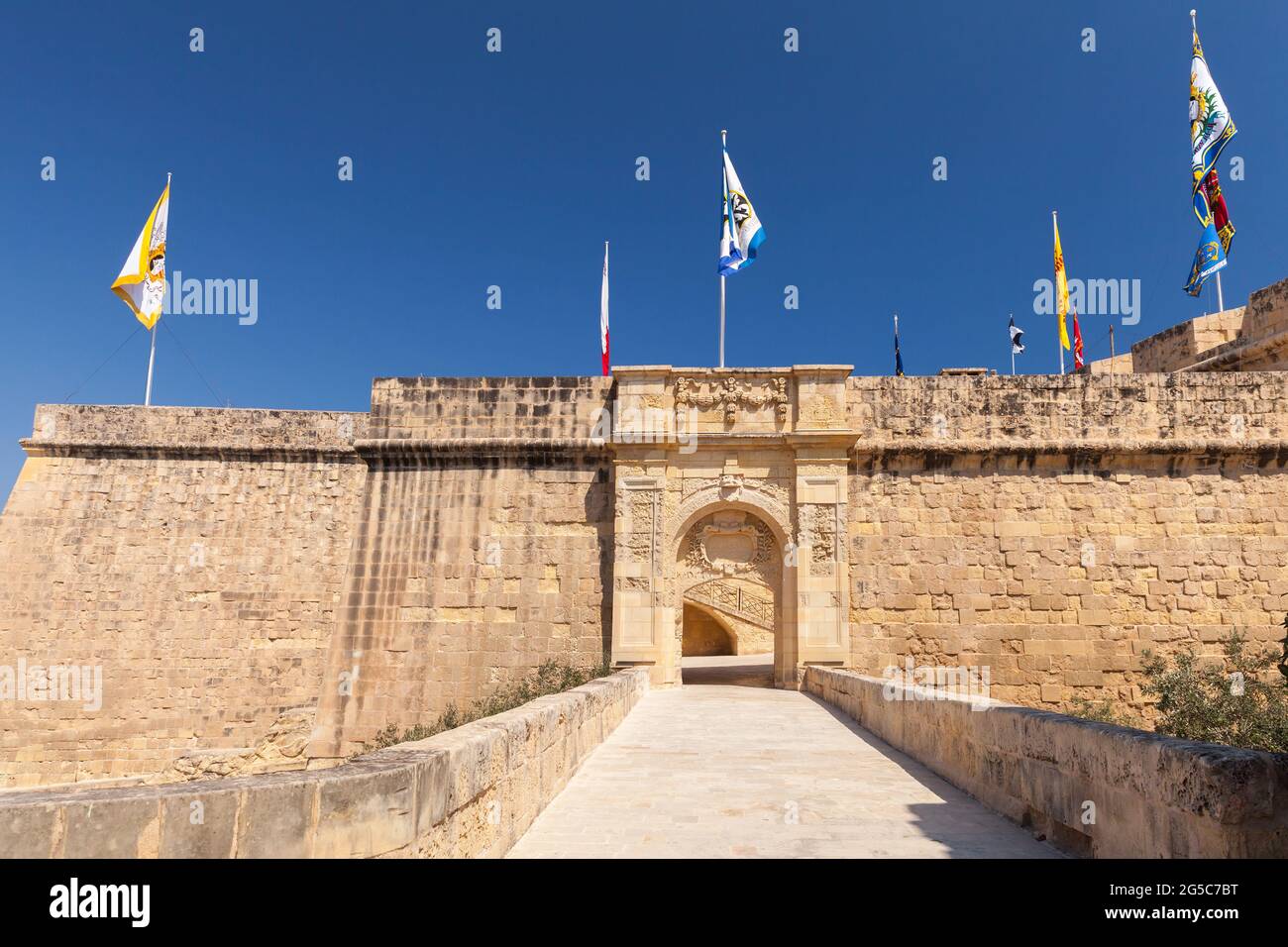 One of the entrance gates to the Armoury of the Knights of Malta. Birgu, Malta Stock Photo