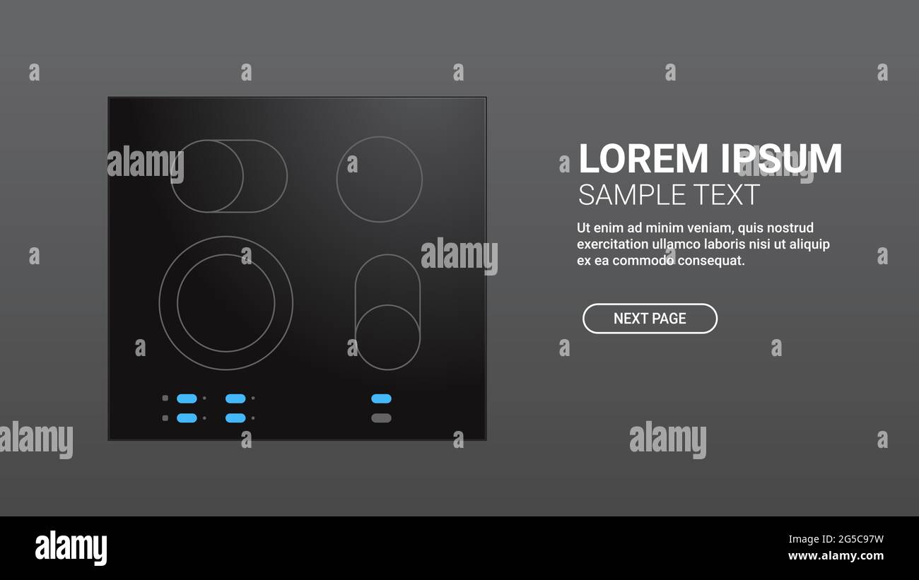 black inductive hob with ceramic surface top view of electric stove