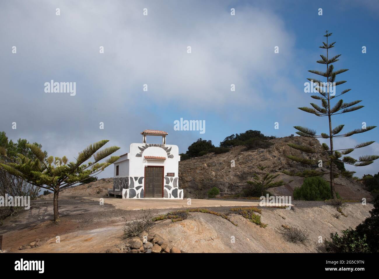 The chapel of Coromoto was built on top of Cumbre de Chijere in the northwest of  La Gomera in the Canary Islands. Stock Photo
