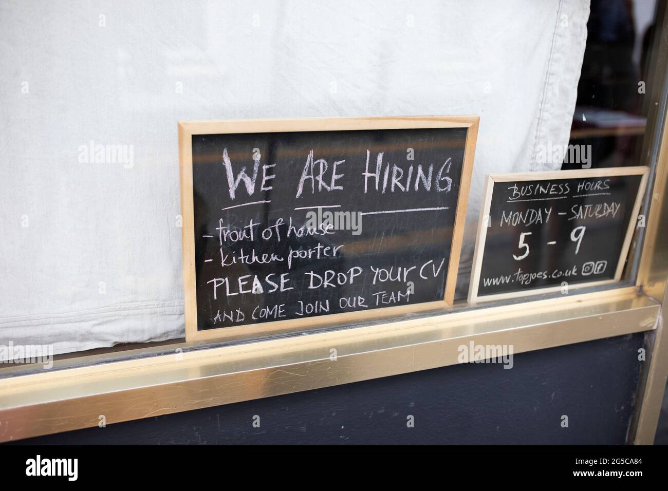 Catering trade vacancy signs, Tenby, Wales Stock Photo