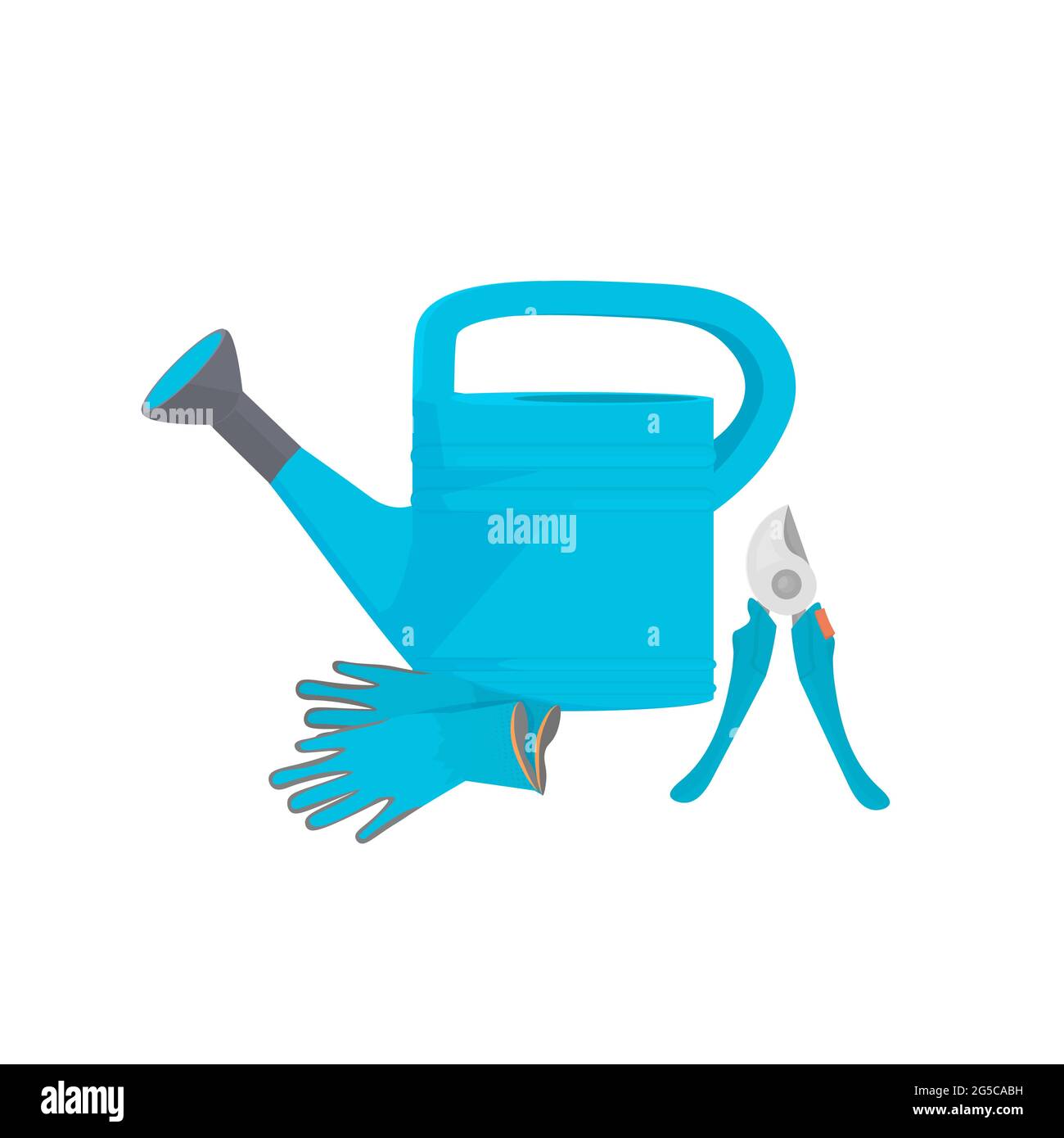 set different gardening tools various garden equipment watering can