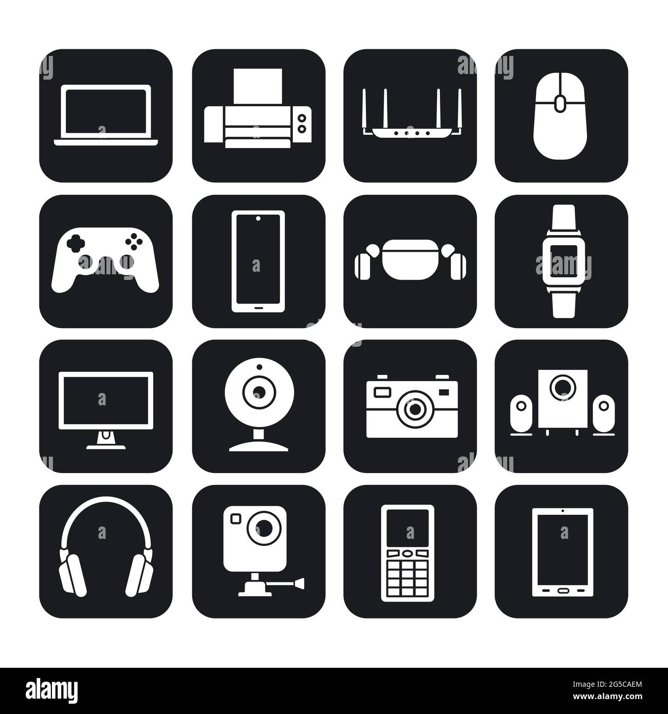 Black and white icons set of the digital devices and gadgets Stock
