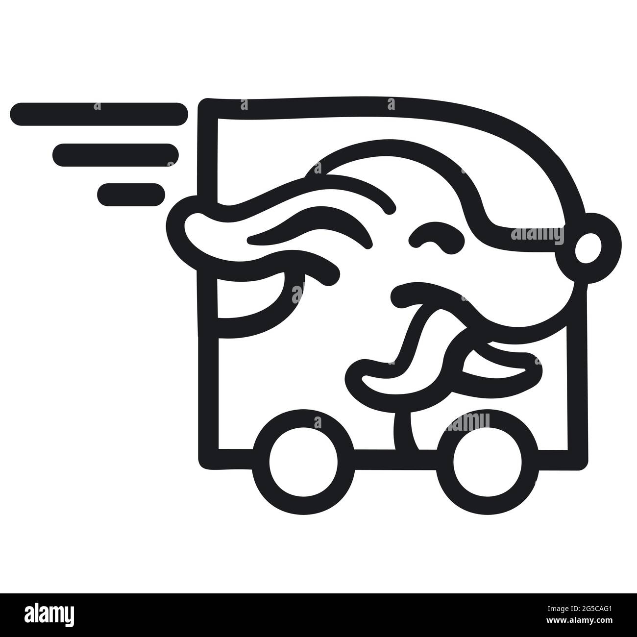 outline illustration of the dog in a car logo for pet transportation