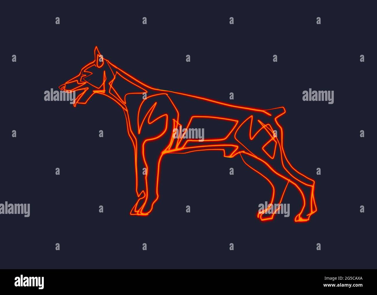 Hand drawn minimal illustration or drawing of a doberman dog Stock Photo