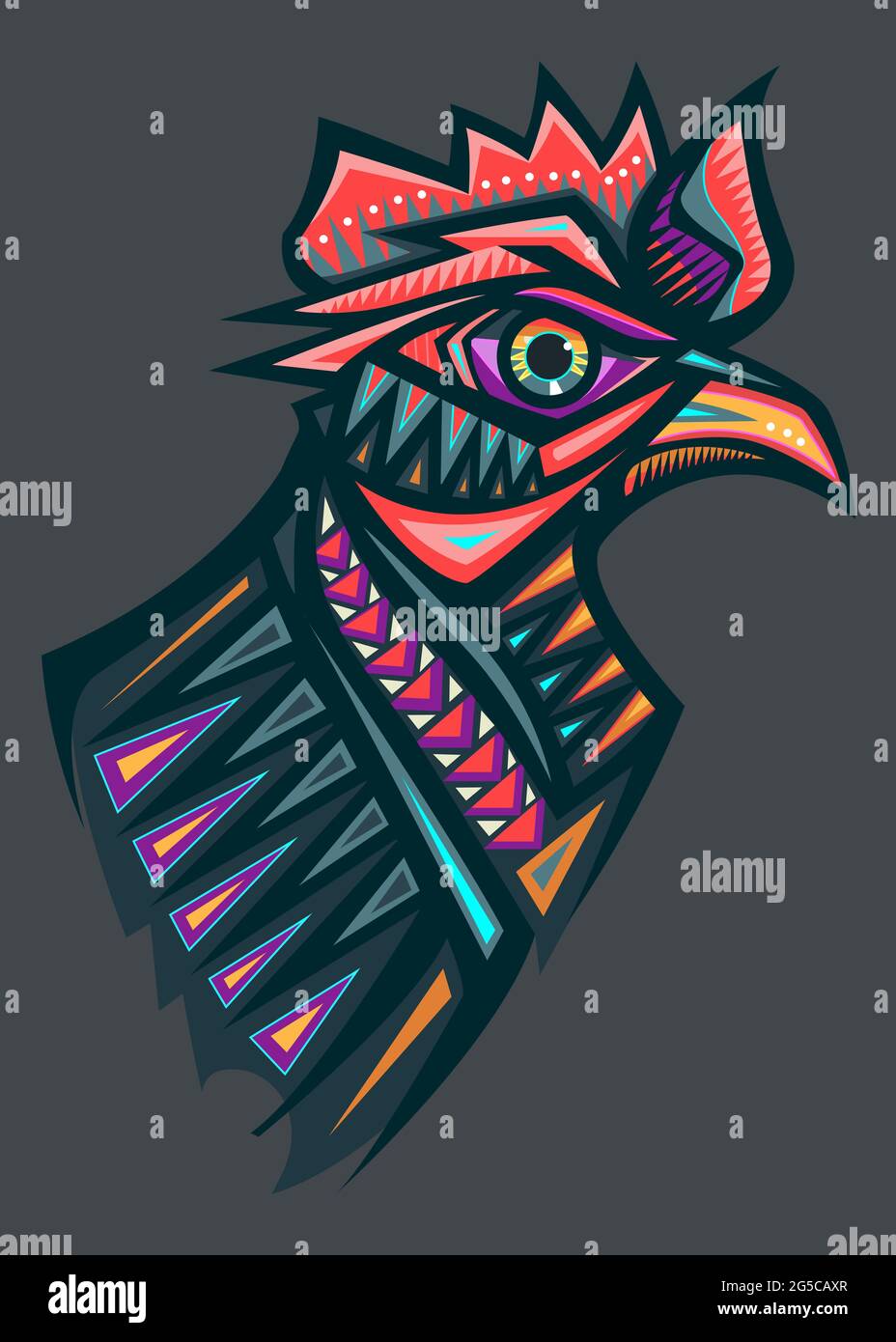 Hand drawn vector illustration or drawing of a colorful mexican rooster Stock Photo