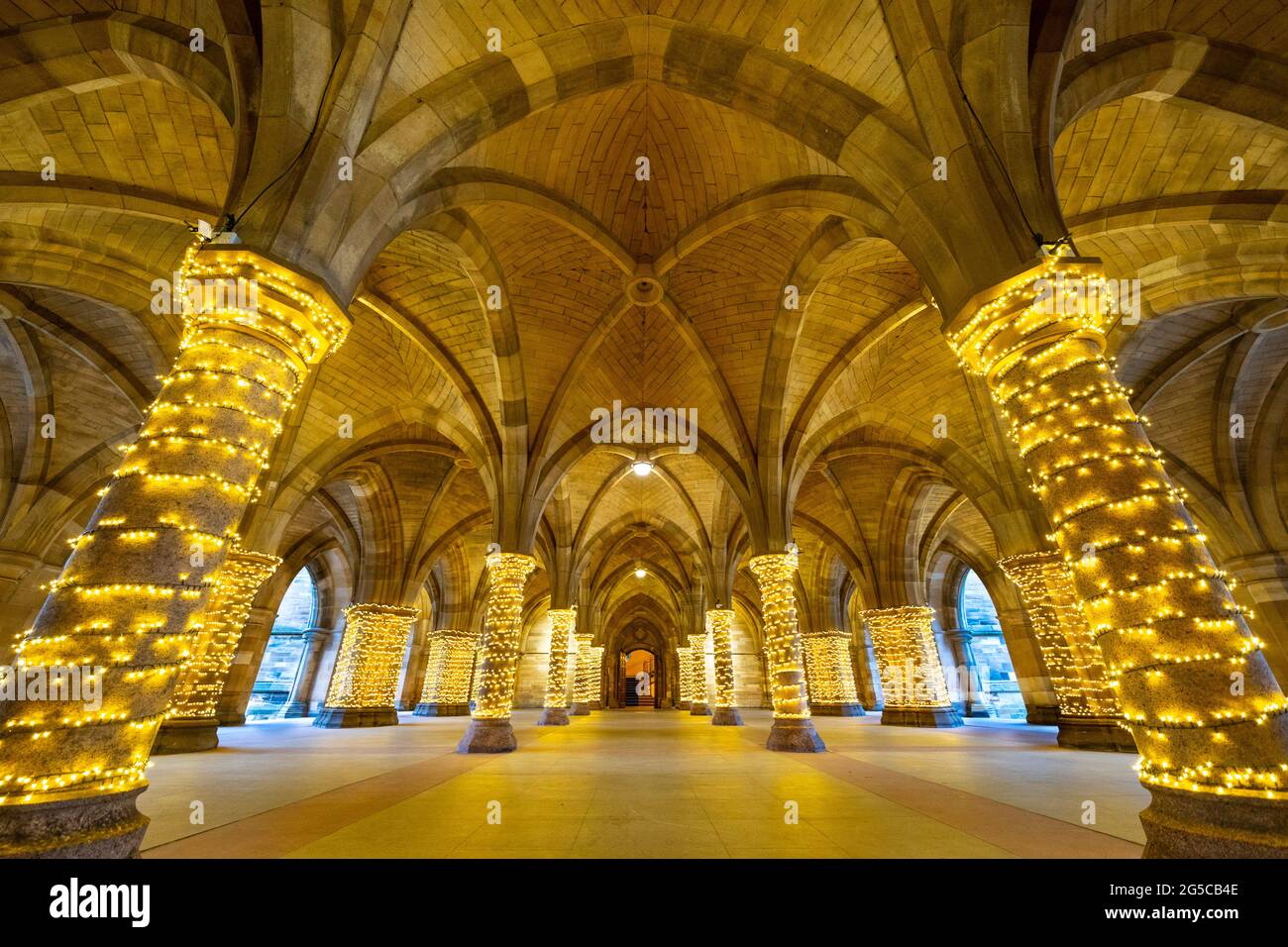 Cloisters Christmas 2022 Christmas Decoration Lights Wrapped Around Stone Pillars In The Ancient  Cloisters Of Glasgow University, Glasgow, Scotland, Uk Stock Photo - Alamy