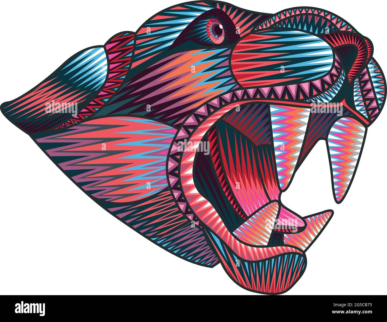 Hand drawn vector illustration or drawing of a colorful mexican indigenous jaguar in a traditional alebrije style Stock Vector