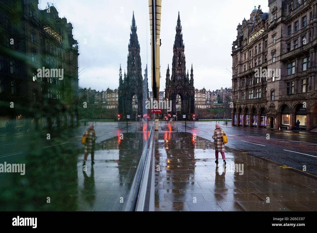View of deserted Edinburgh City Centre as Scotland during Covid-19 national lockdown, Edinburgh, Scotland, UK Stock Photo