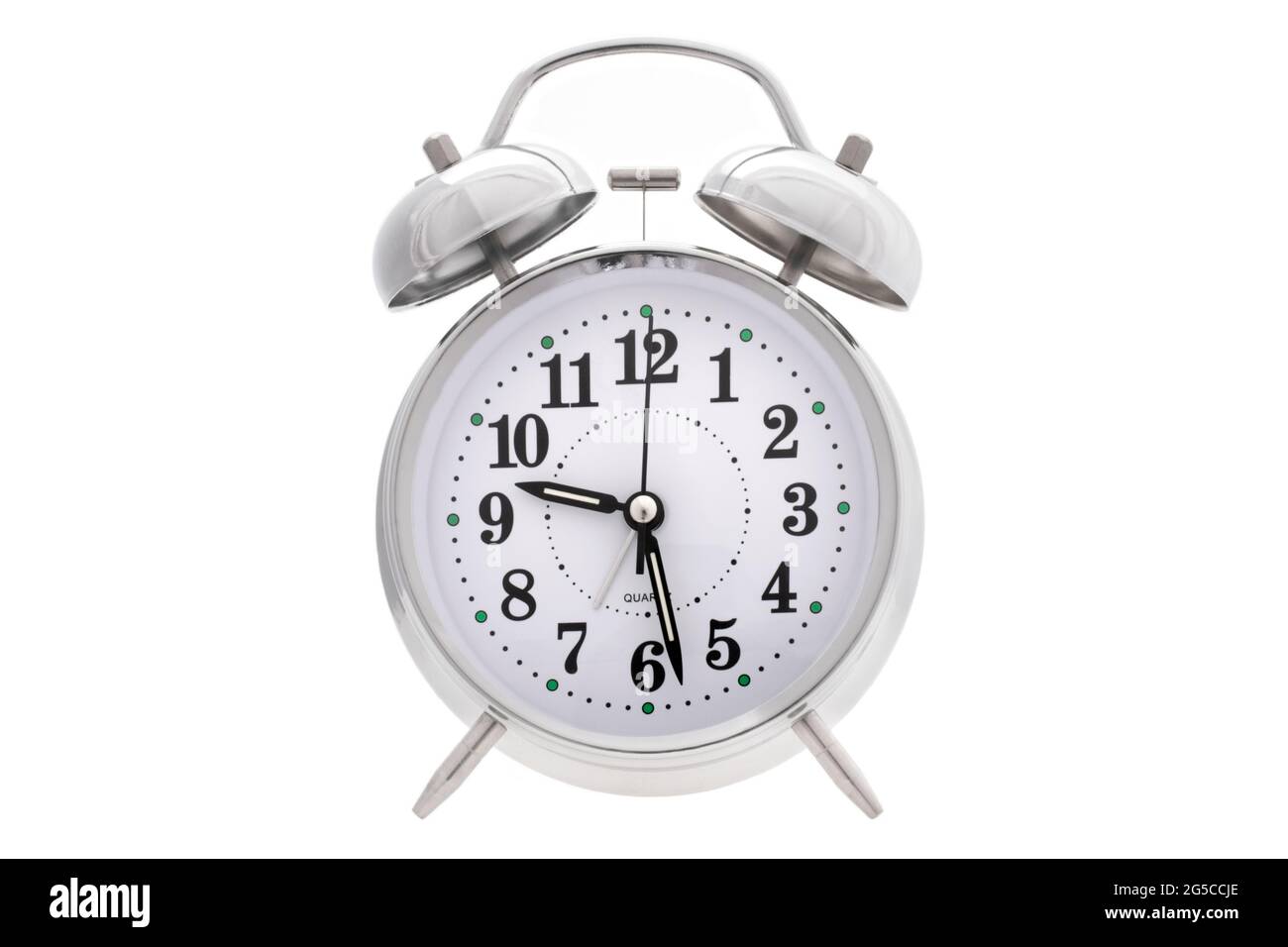 Twin bell alarm clock on white background Stock Photo Alamy